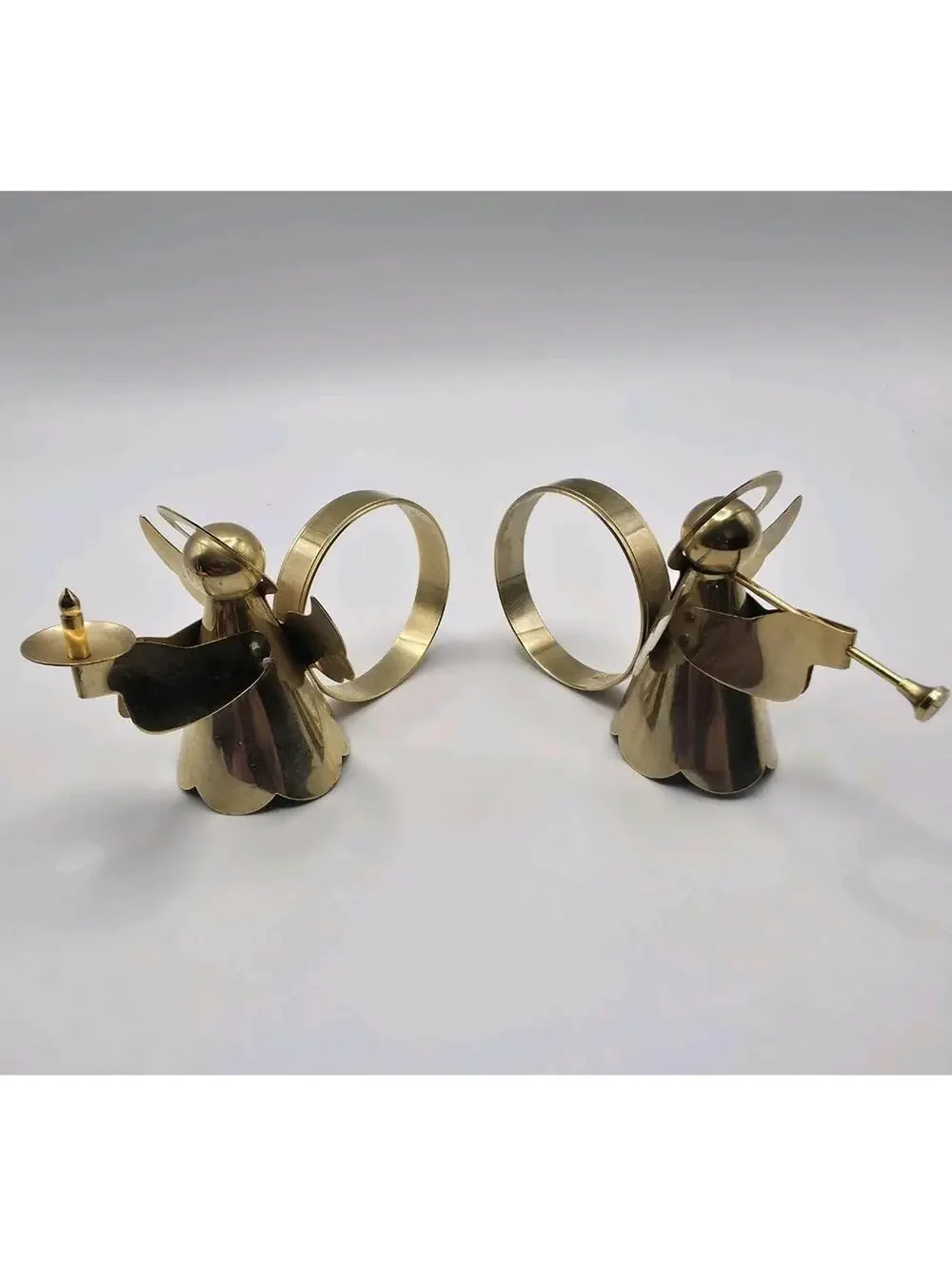 Vintage Christmas Brass Gold Tone Pair Angel Napkin Rings THC Hong Kong 2 Pc Set
